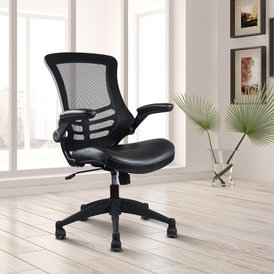 Ergonomic Black Mesh and Leather Task Chair with Adjustable Arms