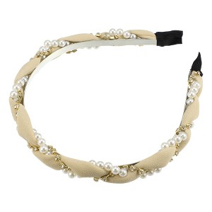 Unique Bargains Women's Rhinestone Pearl Wrap Fabric Faux Pearl Headband - 1 of 4