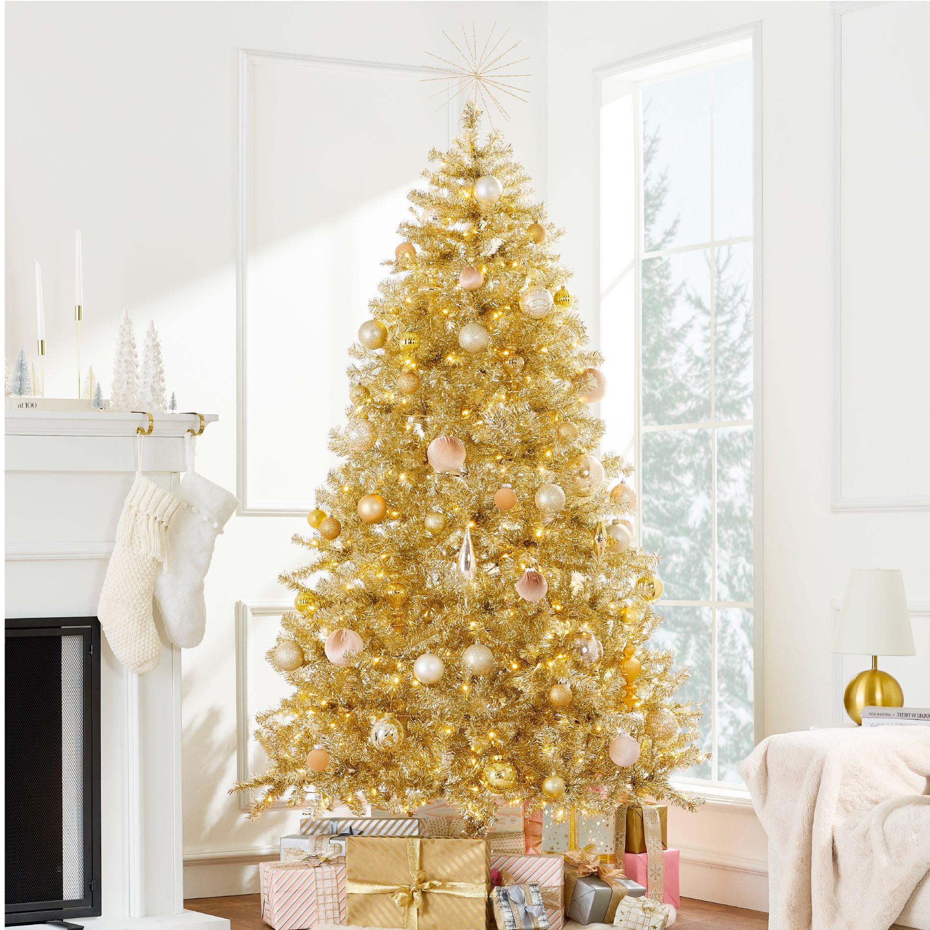 Best Choice Products 6ft Artificial Tinsel Christmas Tree with Viral Twinkling Lights, Pre-Lit Pine, 250 Lights