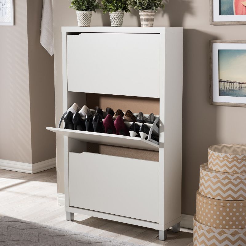 Simms 3 Drawer Modern Shoe Cabinet White - Baxton Studio, 4 of 7
