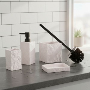 Evideco French Home Goods Stone Collection Bathroom Accessory Set – 4 Pieces Includes Soap Dispenser, Tumbler, Soap Dish, and Toilet Brush Holder - 1 of 4