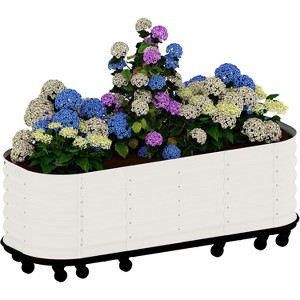 Portable Elevated Planter Box with Integrated Reservoirs – Corrosion-Resistant Steel Plant Bed with Stabilizing Wheels & Wave Sides - 1 of 4