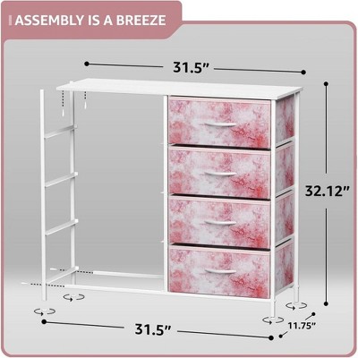 White and Pink 8-Drawer Fabric Dresser with Steel Frame