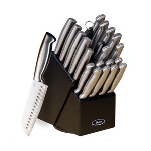 Oster Baldwyn 22 Piece Stainless Steel Cutlery Set with Stainless Steel Handles and Wooden Block - 1 of 4
