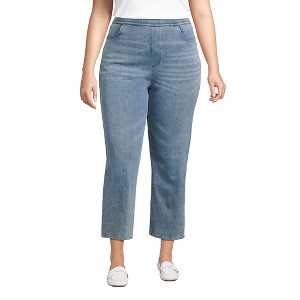 Lands' End Women's Starfish High Rise Knit Denim Straight Crop Jeans - 1 of 4