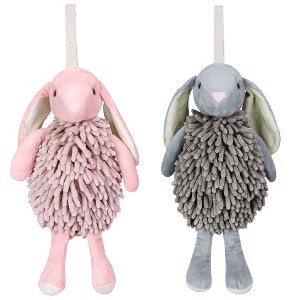 REGALWOVEN Cute Cartoon Rabbit Shape Fuzzy Ball Soft Absorbent Chenille Hand Towel 2 Pack 6" x 14" - 1 of 4