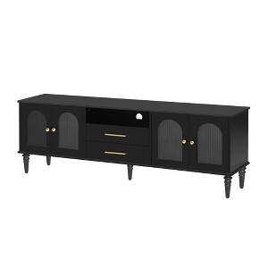 Dexmalle 68.9'' Retro TV Stand for TVs up to 75 Inches with Fluted Glass Doors and Five Solid Wood Legs - 1 of 4