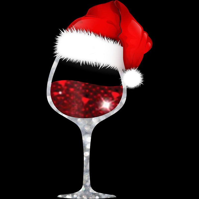 Junior's Design By Humans Wine Glass Xmas Tee Christmas Wine lovers Santa Hat Gift T-Shirt By NekoShop T-Shirt, 2 of 4