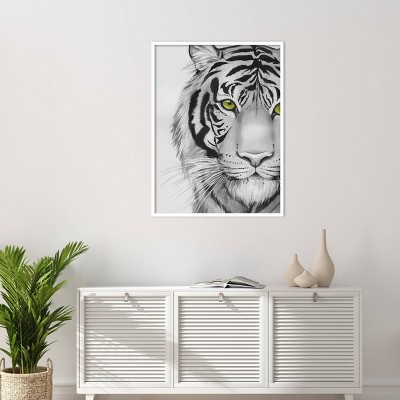 Snow Tigre II Black and White Framed Wall Art Print