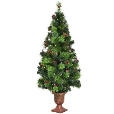 Resenkos 5-Ft Pre-Lit Artificial Christmas Tree with Red Berries and Pine Cones -