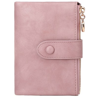 BEAFUP Small Wallets for Women,Leather RFID Blocking Bifold Double Zipper Pockets Wallet Card Case Purse with 2 ID Windows