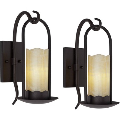 Rustic Wall Light Sconces Set of 2 Espresso Bronze Hardwire 6 1/2" Fixture Faux Candle for Bedroom Bedside Living Room Hallway