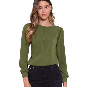 INSPIRE CHIC Women's Casual Crew Neck Long Sleeve Button Down Tops - 1 of 4