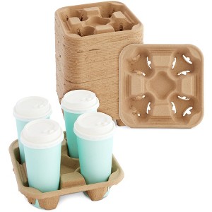 Okuna Outpost 60 Pack Disposable Coffee Tray, 4 Cup Carrier for Drinks, No Spill Drink Holders for Hot and Cold Beverages, Pulp Fiber - 1 of 4