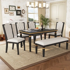 Merax Elegant 6-Piece Dining Set with Tufted High-Back Chairs & Bench - 1 of 4