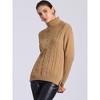 Allegra K Women's High Low Split Long Sleeve Turtleneck Cable Knit Sweater Jumpers - 2 of 4