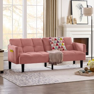 NicBex 75.5" Velvet Futon Sofa Bed,Convertible Couch with Adjustable Backrest,Side Pockets,USB Port,Sleeper Couch for Living Room Apartment - 1 of 4