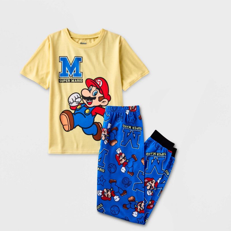 Boys&#39; Super Mario 2pc Short Sleeve Pajama Set - Light Yellow/Blue, 1 of 4