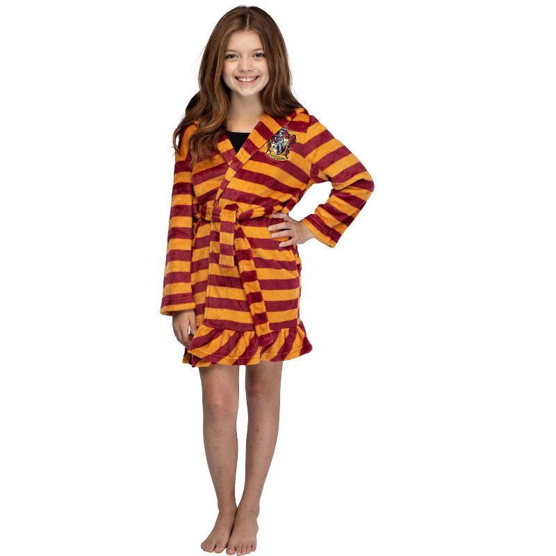 Harry Potter Girls' Striped Ruffle Plush Fleece Robe, 2 of 5