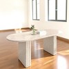 Mshliw Extendable Oval Dining Table for 4–8 People, Modern MDF Kitchen Table with Travertine Finish and Wooden Strip Base for Dining - 2 of 4