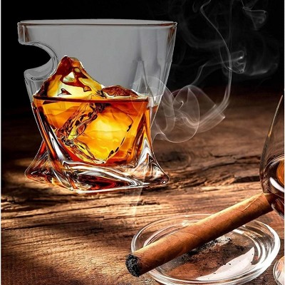 10oz Clear Glass Whiskey and Cigar Holder Set