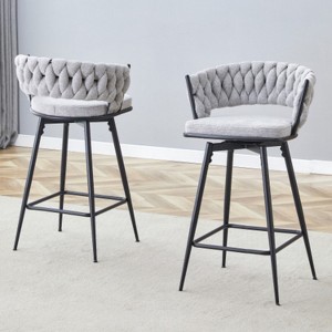 beige 2-pack swivel bar stools with breathable cotton-linen cushions and rust-proof electroplated metal frames. - 1 of 4