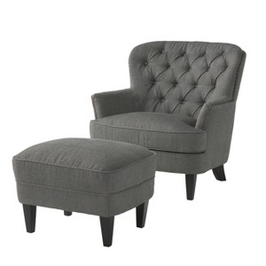 GDFStudio Ishtar Contemporary Tufted Birch Wood Club Chair and Ottoman Set - 1 of 4