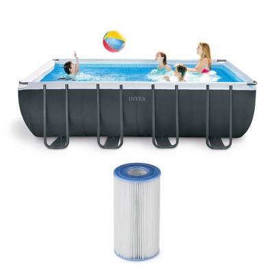 Intex Ultra XTR 18' x 9' x 52" Rectangular Metal Frame Above Ground Swimming Pool Set with Pump & Cartridge Filter