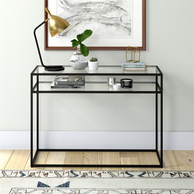 42-Inch Blackened Bronze Console Table with Glass Shelf