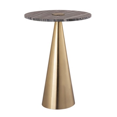 Gray Marble and Gold Metal Round Side Table