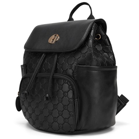 ELLE Luggage 10L Compass Vegan Leather Monogram Mini Backpack - Brown