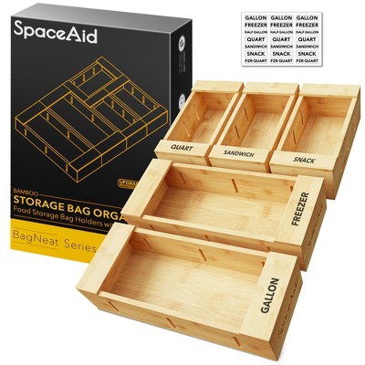 SpaceAid Bag Storage Organizer,Compatible with Gallon, Quart, Sandwich and Snack Variety Size Bag for Kitchen Drawer (5 Pack Set)