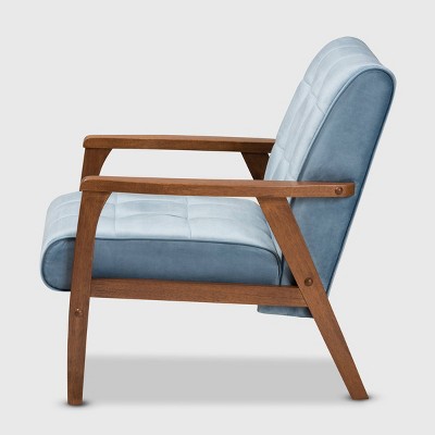 Asta Light Blue Velvet Upholstered Wood Armchair