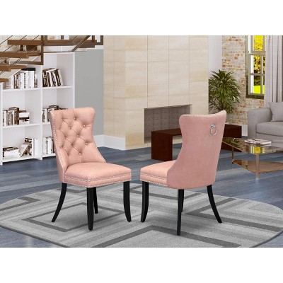 East West Furniture DAP2F23 Dallas Parson Kitchen Chairs - Button Tufted Nailhead Trim Beige Red faux Leather  Dining Chairs, Set of 2, linen white