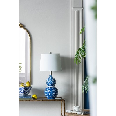 D13x25.7" Blue and White Round Two-Tiered Ceramic Vase Lamp