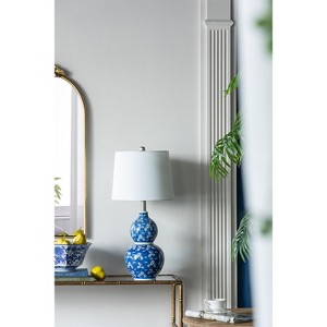 D13x25.7" Blue and White Round Two-Tiered Ceramic Vase Lamp - 1 of 1