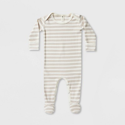 Q by Quincy Mae Baby Striped Ribbed Footed Pajama - Ivory 3-6M