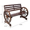 Vynxaria Rustic Country Patio Bench with Wagon Wheel Design - 2-Person Outdoor Seating - 4 of 4