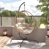 Christopher Knight Home Odell Outdoor Upholstered Hanging Basket Chair with Stand, Beige/Brown - 2 of 4