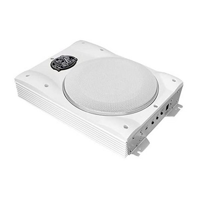 Lanzar AQTB8 1000 Watt 8 Inch Low Profile Slim Amplified Waterproof Marine Audio Subwoofer Sound System for Boats and Outdoor Applications, White