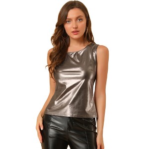 INSPIRE CHIC Women's U-Neck Stretchy Slim Fit Shiny Sparkly Metallic Tank Top - 1 of 4