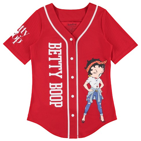 Ladies Betty Boop Baseball Jersey - Betty Boop, Bonnie , Margie, and Mae Mesh Button Down Baseball Jersey - Betty Boop Vintage Shirt - image 1 of 4