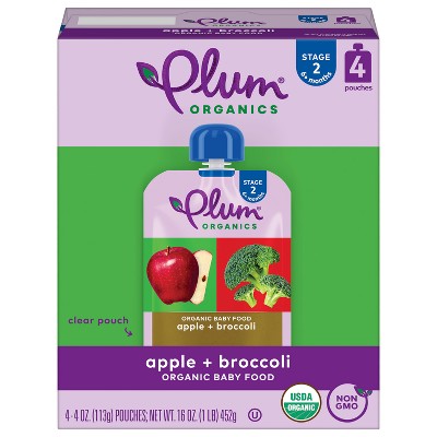 Plum Organics 4pk Apple &#38; Broccoli Baby Food Pouches - 16oz