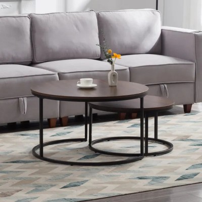 Brown Nesting Round Coffee Table Set of 2