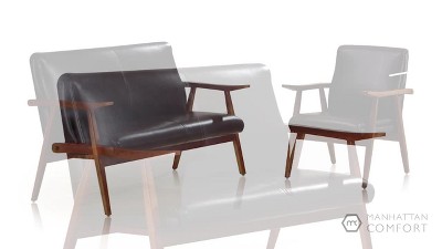 Archduke 43'' Black Faux Leather and Amber Wood Loveseat and Armchair Set