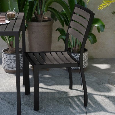 Gray Faux Teak and Aluminum Outdoor Patio Chairs, Set of 2