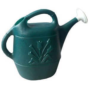 Union Products 63065 Indoor Outdoor 2 Gallon Plastic Plant Watering Can w/ Tulip Design and 2 Handles for Garden, Potted Plants, and Patio Pots, Green - 1 of 4