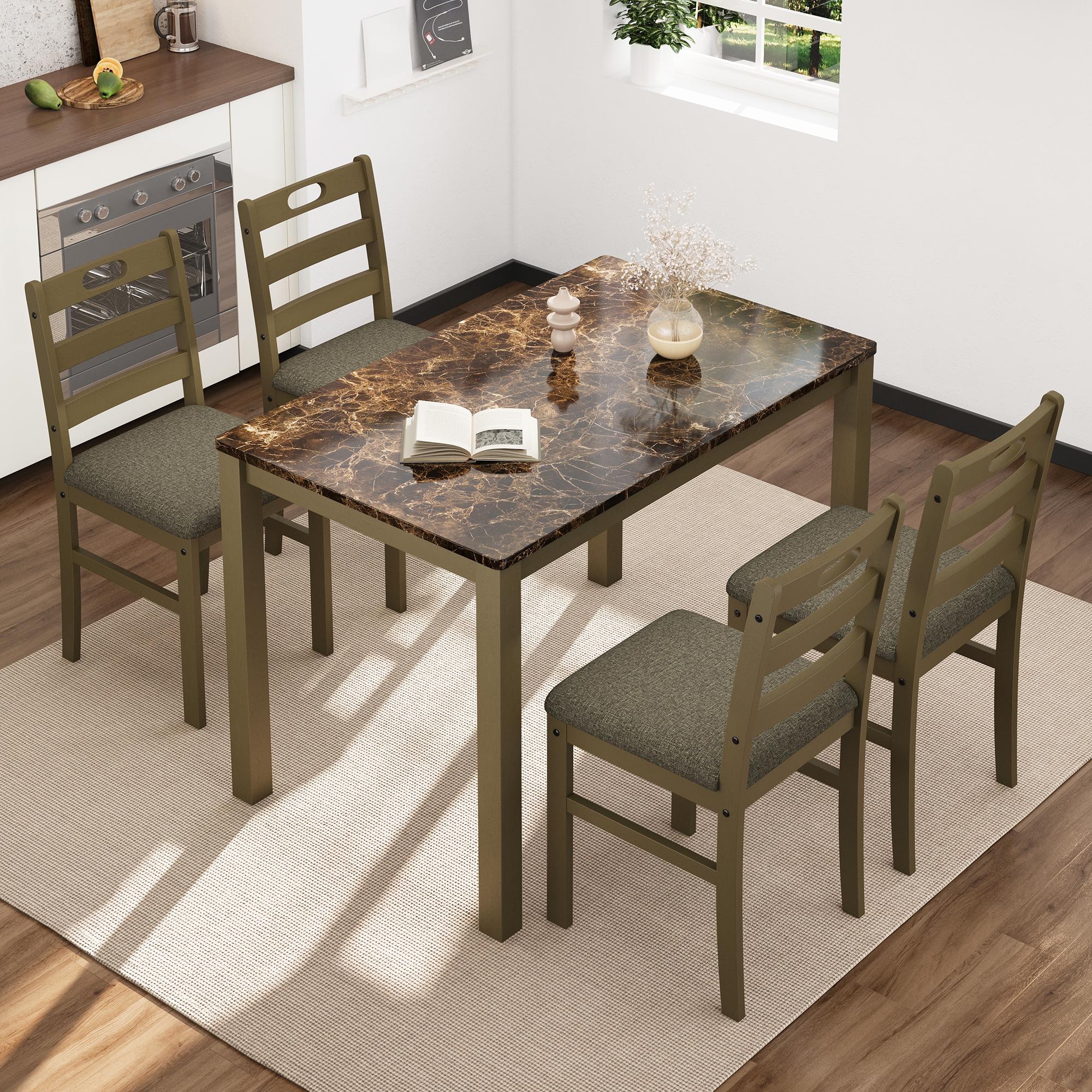 Captiva Designs 5 Pieces Dining Set with Solid Premium Rubberwood Rectangular Table & 4 Comfortable Cushioned Chairs, Olive