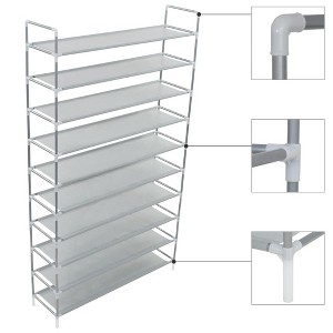 vidaXL Shoe Rack Black Metal Standard Shoe Rack Rectangular - Silver 39.4" x 11.6" x 66.9" - 1 of 4