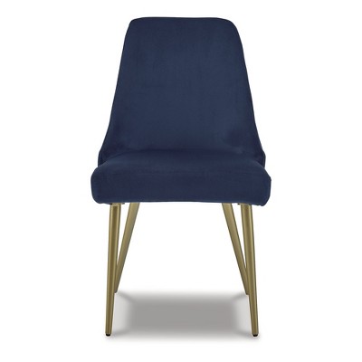 Blue Velvet Upholstered Dining Chair with Gold Metal Legs, Set of 2